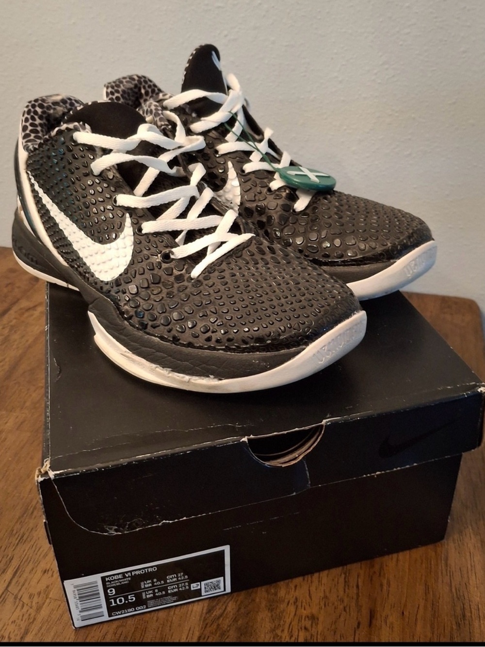 Nike Black and White Kobe VI Protro Shoe Box Label